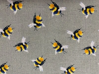 FRANK THOMAS INRERIORS Silver Grey Bumblebees Cotton Blend Curtain/Blind/Craft Fabric