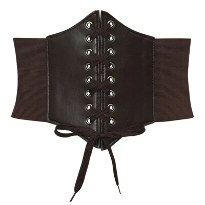 Ladies PU Leather Waist Belt Cincher Corset Wide Band Elastic Tied One Size△ ⇓ - Image 1 of 4