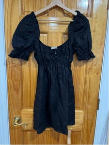 Neu ohne Etikett Reformation Channa feminines zierliches schwarzes Leinen-Minikleid Größe Medium - Bild 1 von 8