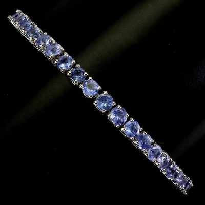 925 Sterling Silver Bracelet Round Tanzanite 3mm Natural Gemstone Jewelry 8in - Image 1 of 4