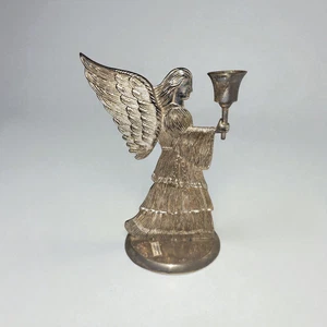 Candelabro ángel de Navidad WM Rogers & Son pátina plateada 9" LEER - Imagen 1 de 12