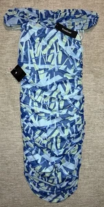 Nuevo con etiquetas Mini Vestido Bebe Para Mujer Azul Abstracto Malla Hombro Descubierto L Poliéster Spandex - Imagen 1 de 4