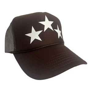 TRIPLE STAR THREE STARS BROWN WHITE HAT 5 PANEL HIGH CROWN TRUCKER SNAPBACK - Picture 1 of 5