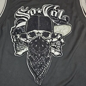 Vintage SoCal Tank Top Black Med Skull Rider Motorcycle Harley Suede Applique - Picture 1 of 11
