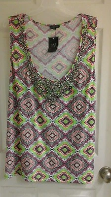 Jonathan Martin Blouse, Women's Plus Size 2X, multi color diamond racerback NWT  - Image 1 of 3