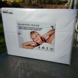 Sharper Image Smart Temp Activated Cooling Queen Set 1000 Thread Count • White - Picture 1 of 6