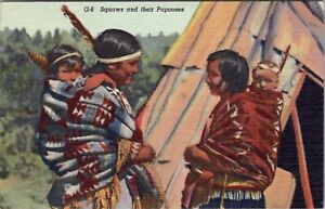Native American Indians Squaws & Their Papooses 1952 to De Pere WI Postcard W18