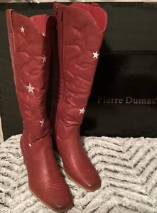 Pierre Dumas Red Boots with White Stars Size 8 1/2 - Picture 1 of 8