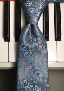 APT. 9 / Slim Sophisticated Gray, Teal & Turquoise Tendrils Poly Necktie (New) - Picture 1 of 7