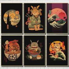 Japanese Samurai Cat Ramen Kraft Paper painting posters Home Decor Art Decor