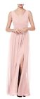 Levkoff Women's V-Neck Pleat Chiffon A-Line Gown in Petal Pink Size 4 $176
