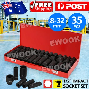 35pcs 1/2" Drive Deep Impact Socket Tool Set Metric Garage Workshop Tools 8-32MM - Picture 1 of 9