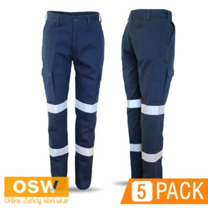 5 X HI VIS LADIES WOMENS NAVY COTTON REFLECTIVE BIOMOTION SAFETY WORK PANTS - Picture 1 of 3