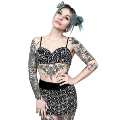 Too Fast Skull And Bones Damask Bustier Bikini Womens Alternative Clothing Goth - Image 1 of 4