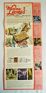 Mama Leone's Italian Restaurant NYC 1970 ausklappbares Abendmenü mit Geschichte - Bild 1 von 3