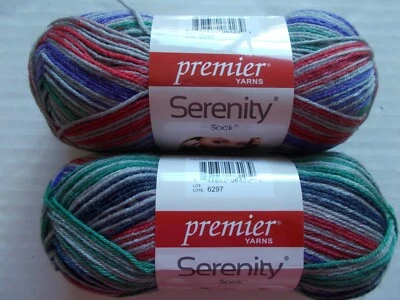 Premier Serenity wool/bamboo sock yarn, Pop of Color, lot of 2 (230 yds each) - Image 1 of 2