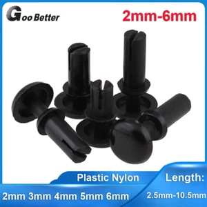 Pin de empuje de nailon de plástico negro para automóvil Remache Clips de ajuste Sujetador 2 mm 3 mm 4 mm 5 mm 6 mm - Imagen 1 de 10