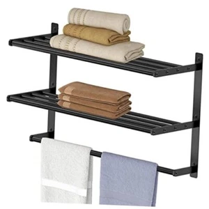 Hotel Towel Rack with Tower Bars, Towel Shelf for Bathroom 24IN Matte Black - Picture 1 of 7