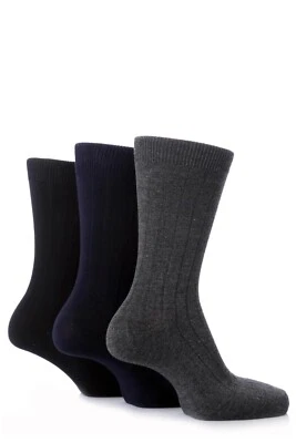 Pringle of Scotland Men's Classic Bamboo Rib Socks Black/Navy/Grey - 3 Pair Pack