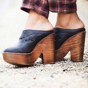Zuecos de plataforma de cuero negro FREE PEOPLE Chance zueco tacones de madera sin cordones 41 - Imagen 1 de 11