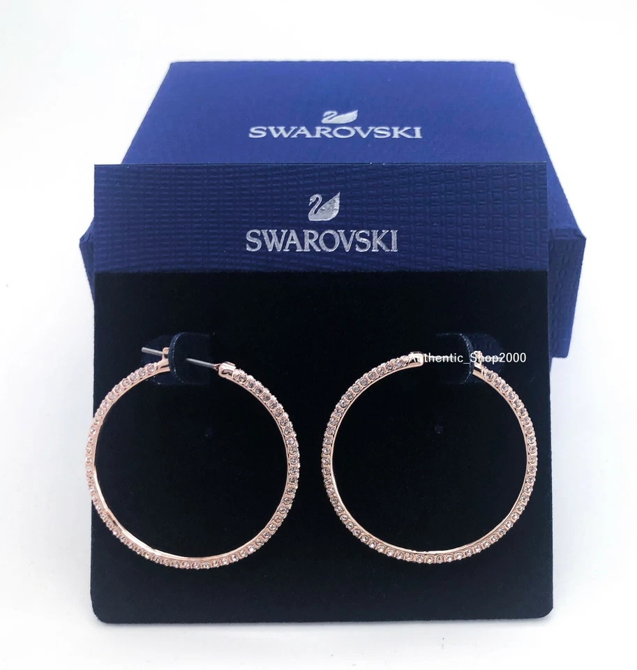 Swarovski Stone Hoop Pierced Earrings Pink Rose Gold Plating 5383938