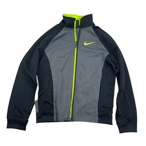 Nike Boy Sz 6-7 Full Zip Track Jacket Neon Yellow/Black Active Pockets Mock Neck - Picture 1 of 6