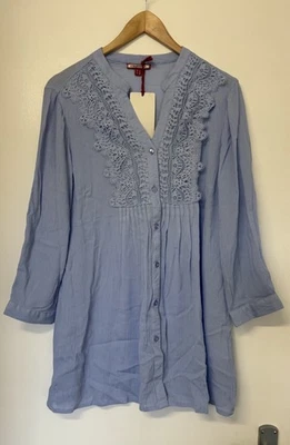 Joe Browns Blue Embroidered Blouse Tunic Top Size 10 New With Tags - Image 1 of 4