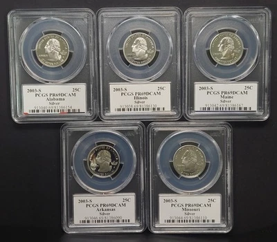 2003 S Complete Flag Set of proof State Quarters (5 coins) Silver -PCGS PR69DCAM - Image 1 of 2