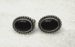 Vintage NAPIER schwarze Onyx-Optik und Silber Clip-On Ohrringe schneller Versand! - Bild 1 von 5