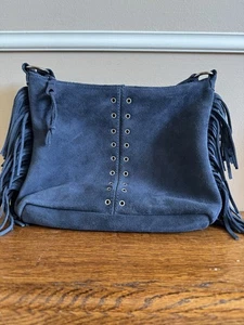 Bolso Bandolera Minnetonka Azul Marino Boho Gamuza Suave con Flecos Correa Ajustable - Imagen 1 de 15