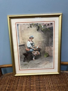 Daniel Hernandez Mes Colombes Circa 1880s Framed Art Lithograph - Signed - Picture 1 of 12