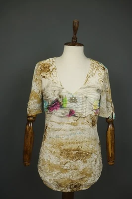 Elisa Cavaletti Multi Geometric Short Sleeve V-Neck Pullover Blouse Top Size L - Image 1 of 4