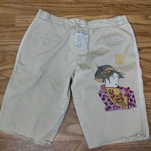 Da-Nang Dragon Silk Blend Shorts Khaki Natural Tan Large Raw Hem Vintage 1999 - Picture 1 of 9