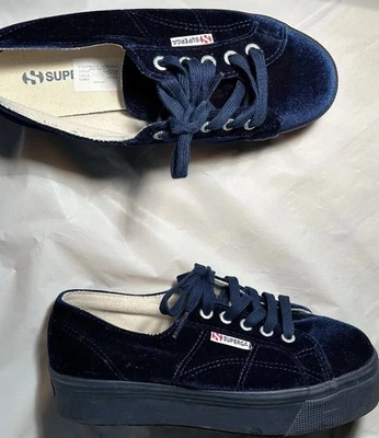 Superga бархата платформе женщин 8 синий бархат кроссовок Crush Smart гладкий мягкий - Изображение 1 из 4