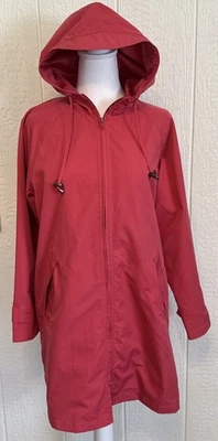 LL Bean Women’s Petite Small Hooded Rain Coat Jacket Coral Zip Up Pockets - Image 1 of 4