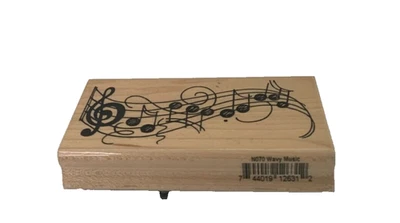 Estampilla de goma de madera vintage notas musicales artesanías de California 1998 nueva estampilla Foto 1 de 4