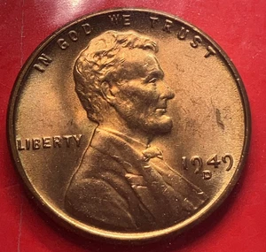 1949-D Lincoln Wheat Cent Penny GEM RED BU From an Original Bank Roll - Picture 1 of 9