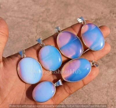 Lote de colgantes hechos a mano exóticos de piedras preciosas de opalita blanca enchapados en plata de ley 925 ~ Foto 1 de 2