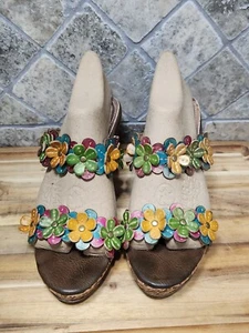 Women's Aura Spring Step Radd Floral Yellow Cork Wedge Sandals Shoes Size 39 - Picture 1 of 11
