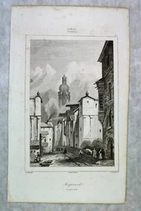 Inspruck engraving. Tyrol. Austria. E. Lejeune. Vormser. Grabado Inspruck. Tirol - Imagen 1 de 8