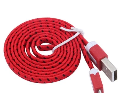 Fabric Braided flat Data Sync Charger Cable FOR iPhone 7 6 plus 5 c 4s micro usb - Image 1 of 4