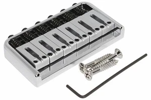 String Thru Fixed Bridge w/ Steel Saddles, Hard Tail Guitar Bridge - Chrome - Picture 1 of 4