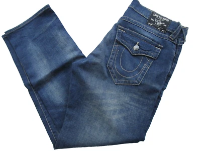 Pantalones de mezclilla True Religion Ricky negros con solapa en T azul oscuro desgastados relajados rectos 38 Foto 1 de 4