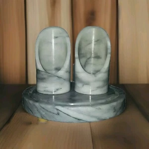 Juego de 3 candelabros de candelabro y pilar gris mármol remolino base de tres patas - Imagen 1 de 7