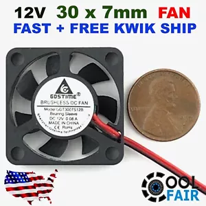 12v 30mm x 7mm DC Cooling Fan 3007 Brushless Mini Case Cooler 30x30x7mm 2pin - Picture 1 of 4