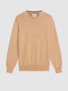 MENS BEN SHERMAN CHEST EMBROIDERY LOGO COTTON KNITTED JUMPER 63370 - BEIGE STONE - Picture 1 of 2