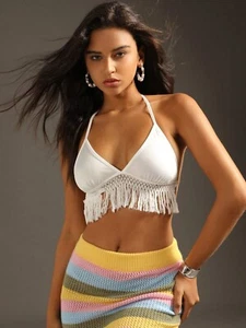 Shein Bae Damen Neckholder Quaste weiß Crop Top Large - Bild 1 von 1