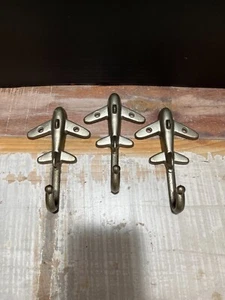 3 Piece Set Of Metal Airplane Wall Hooks Vintage - Picture 1 of 5