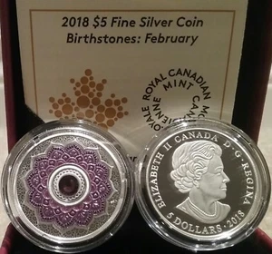 2018 Birthstone February Amethyst $5 1/4OZ PureSilver ProofCoin Canada w/Crystal - Bild 1 von 1