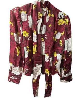 Blusa Alice + Olivia Crogan Cuello Corbata Floral Rojo Seda Top Talla Pequeña Foto 1 de 4